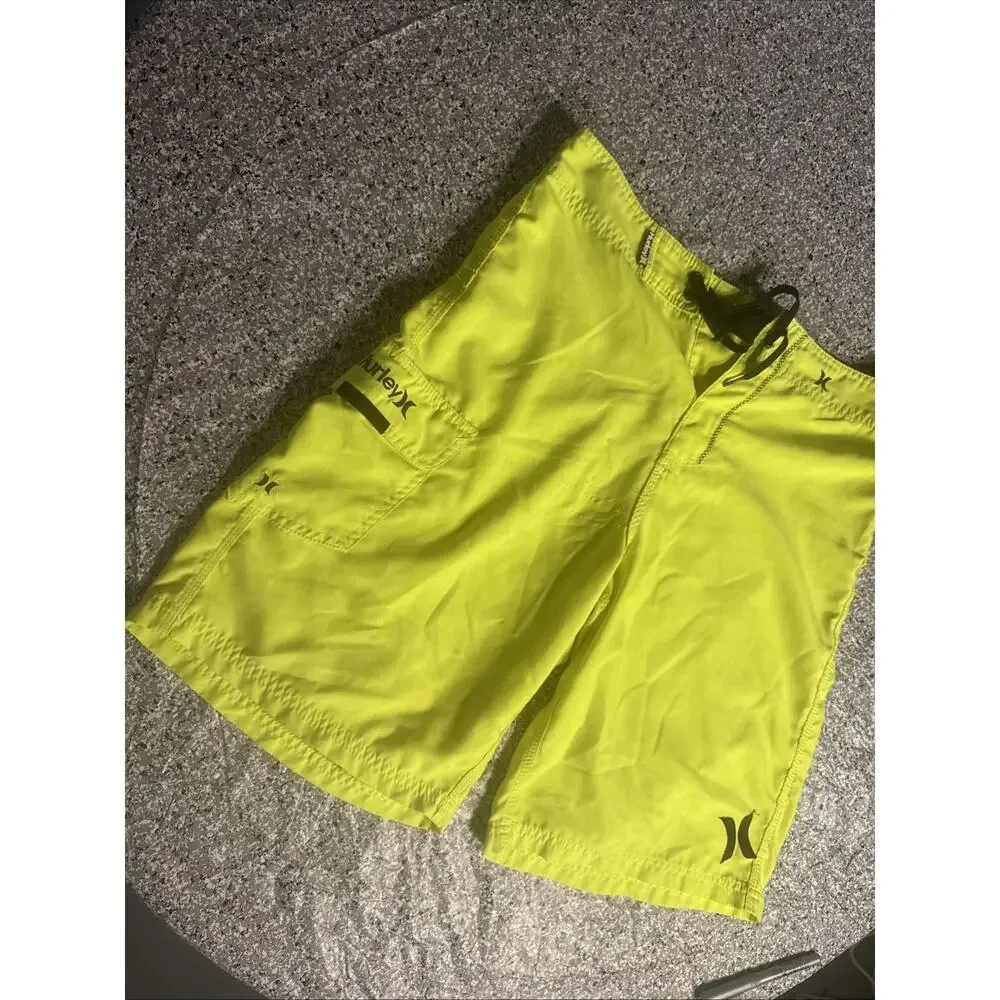 Hurley One and Only Mens 31 Board Shorts Neon Green Surf Swim Beach